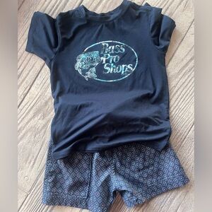 Abercrombie Kids Navy Patterned Shorts w/ Bass Pro Shop shirt outfit Size5/6